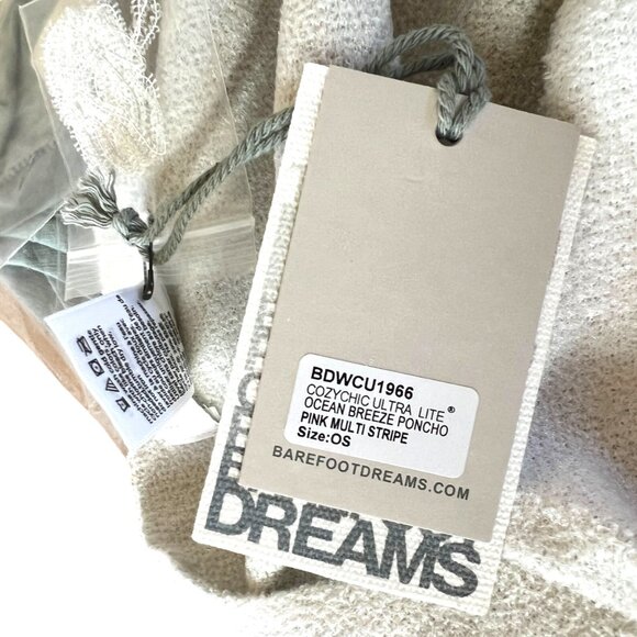 Barefoot Dreams CozyChic Ultra Lite Ocean Breeze Poncho Pink Multi Stripe NWT - Picture 7 of 11